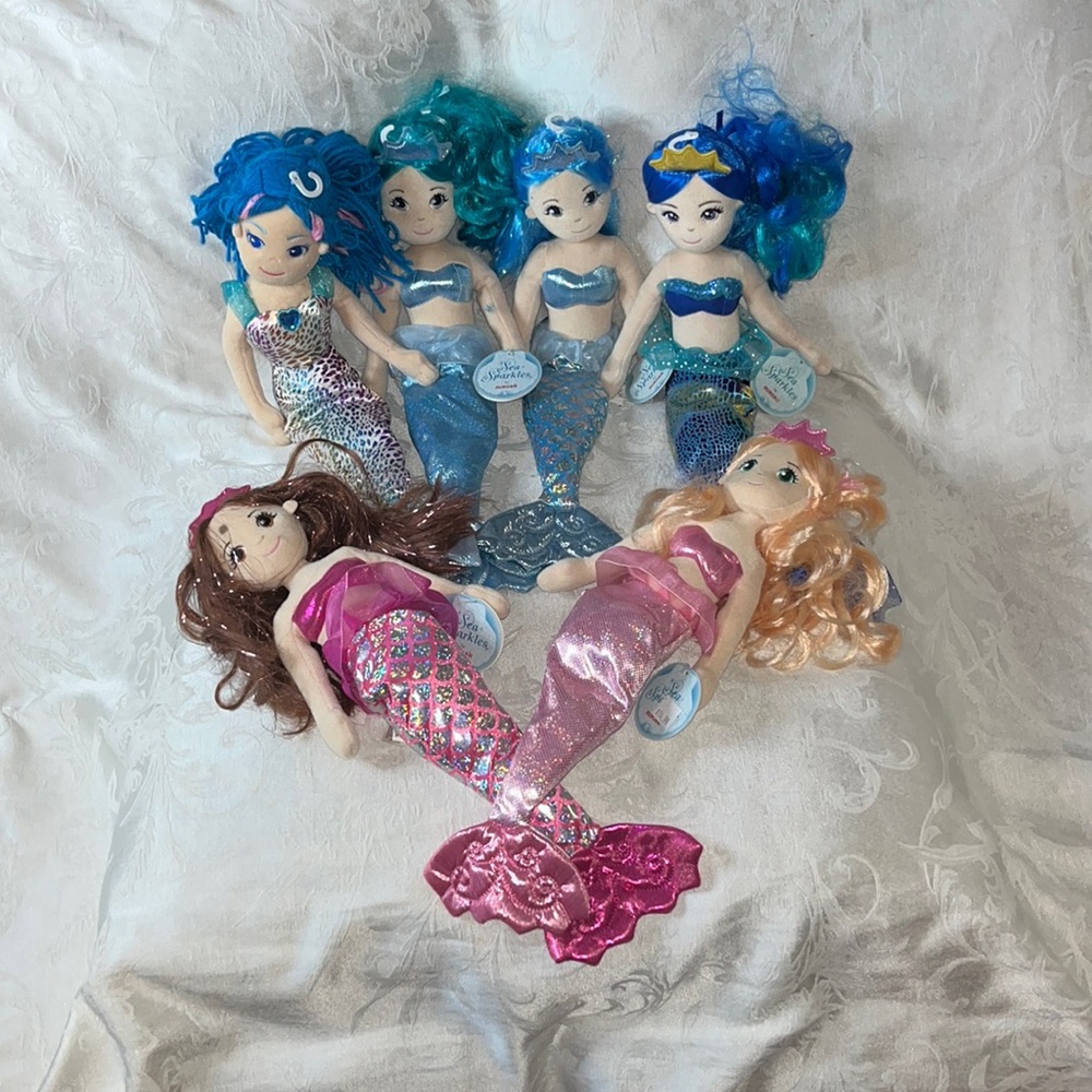 Set of 6 Sea Sparkles by Aurora plush mermaid dolls